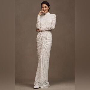 Ronny Kobo Scorpio Ruched Lace Maxi Dress